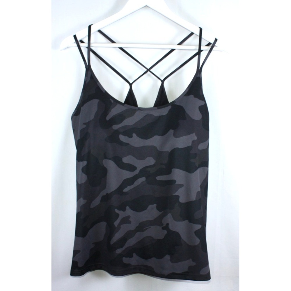 Old Navy Active Top Size XL Grey Go Dry Stretch Tank Straps Shelf Bra Yoga Camo